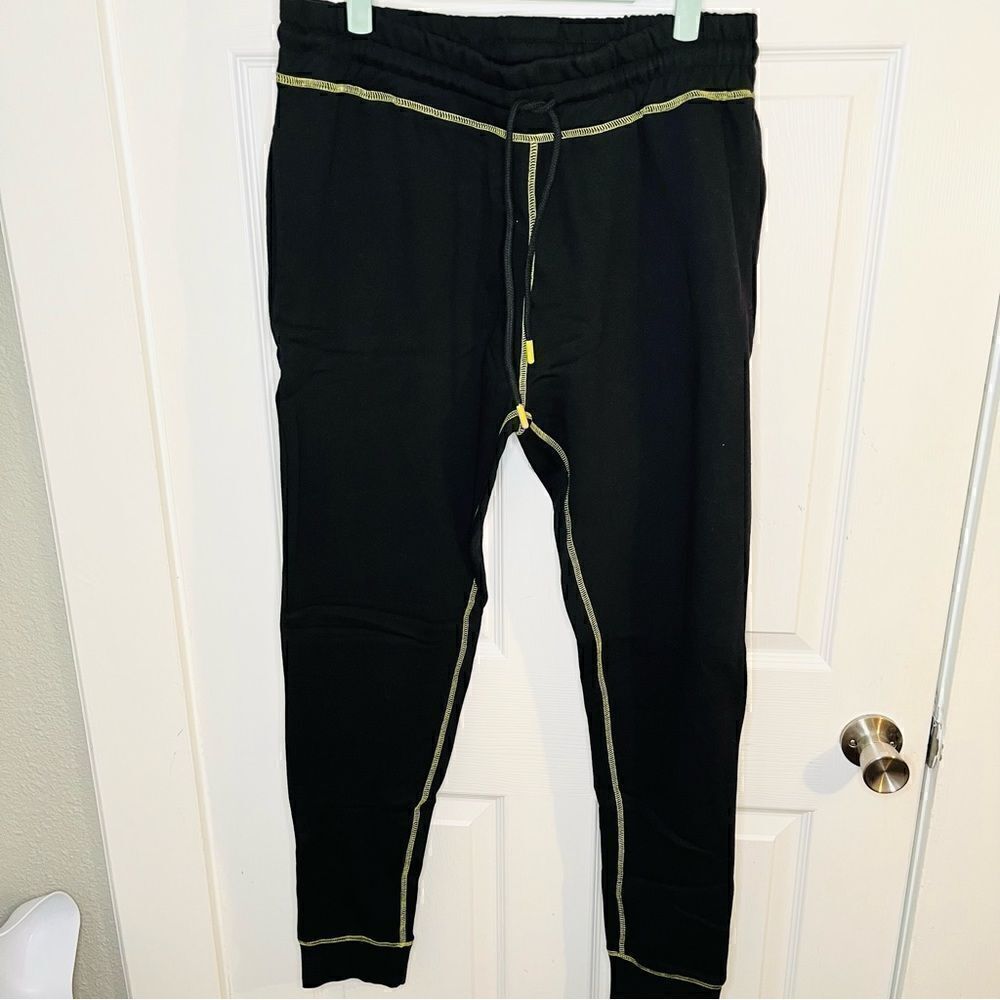 Elevenparis Contrast Stiched Joggers Cotton Black Neon Line Green Stitching M - Picture 2 of 9